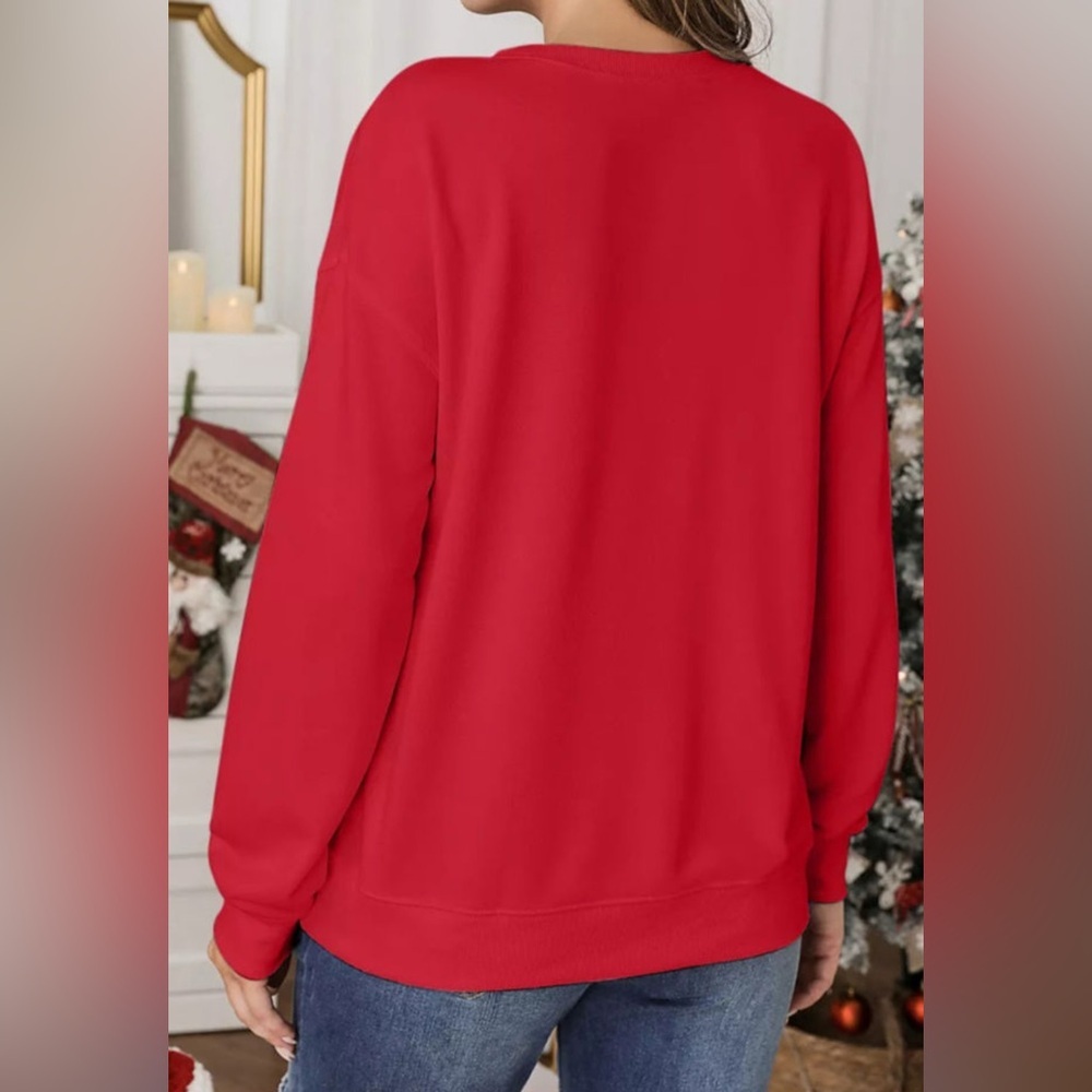 Red Christmas Tree Chenille Patched Drop Sweatershirt - Picture 7 of 8